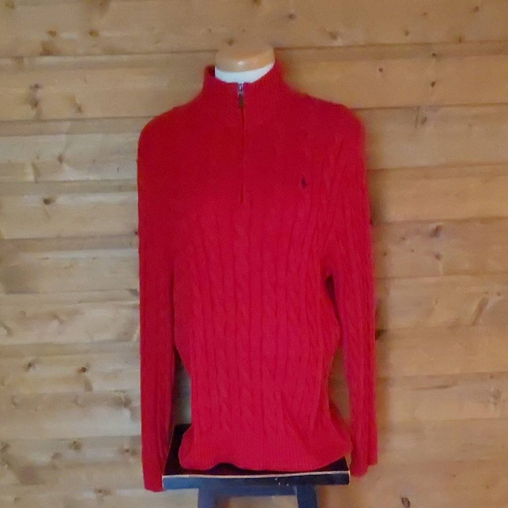 Ralph Lauren Red Zip-Up Cable Knit Sweater Size XL